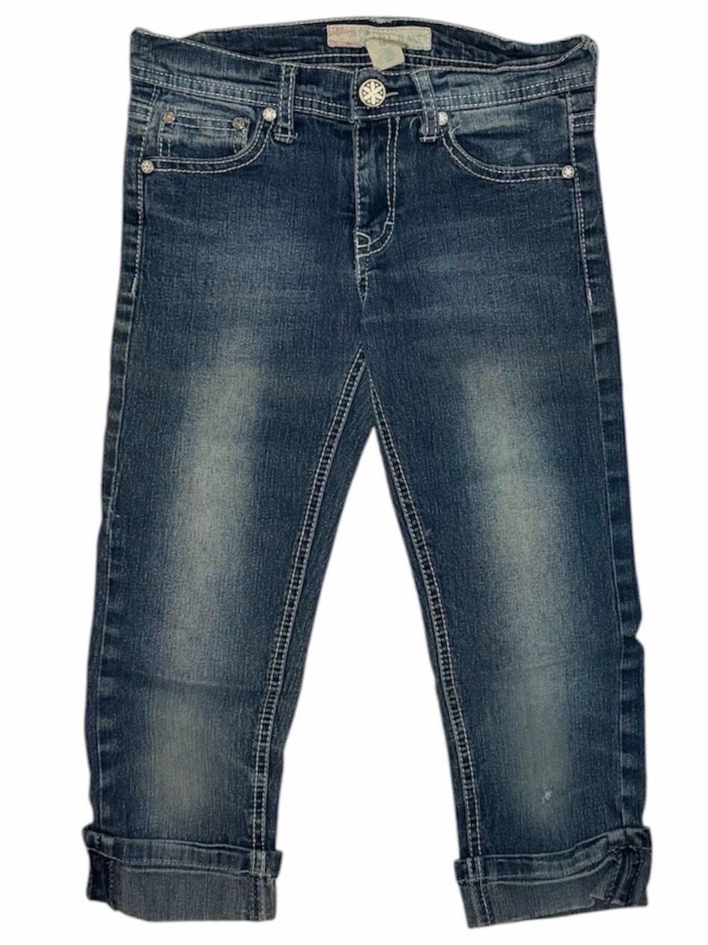Free Planet Girls Size 10 Dark Wash Capri Jeans Lace Pocket Cuffed Y2K